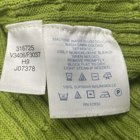 Lands' End Cable Knit Sweater Green V-neck 100% Supima Cotton Women's Size 1X - Picture 4 of 12